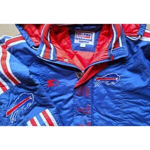 Buffalo Bills 90s STARTER puffer jacket Trench L hood blue NFL Pro Line vintage